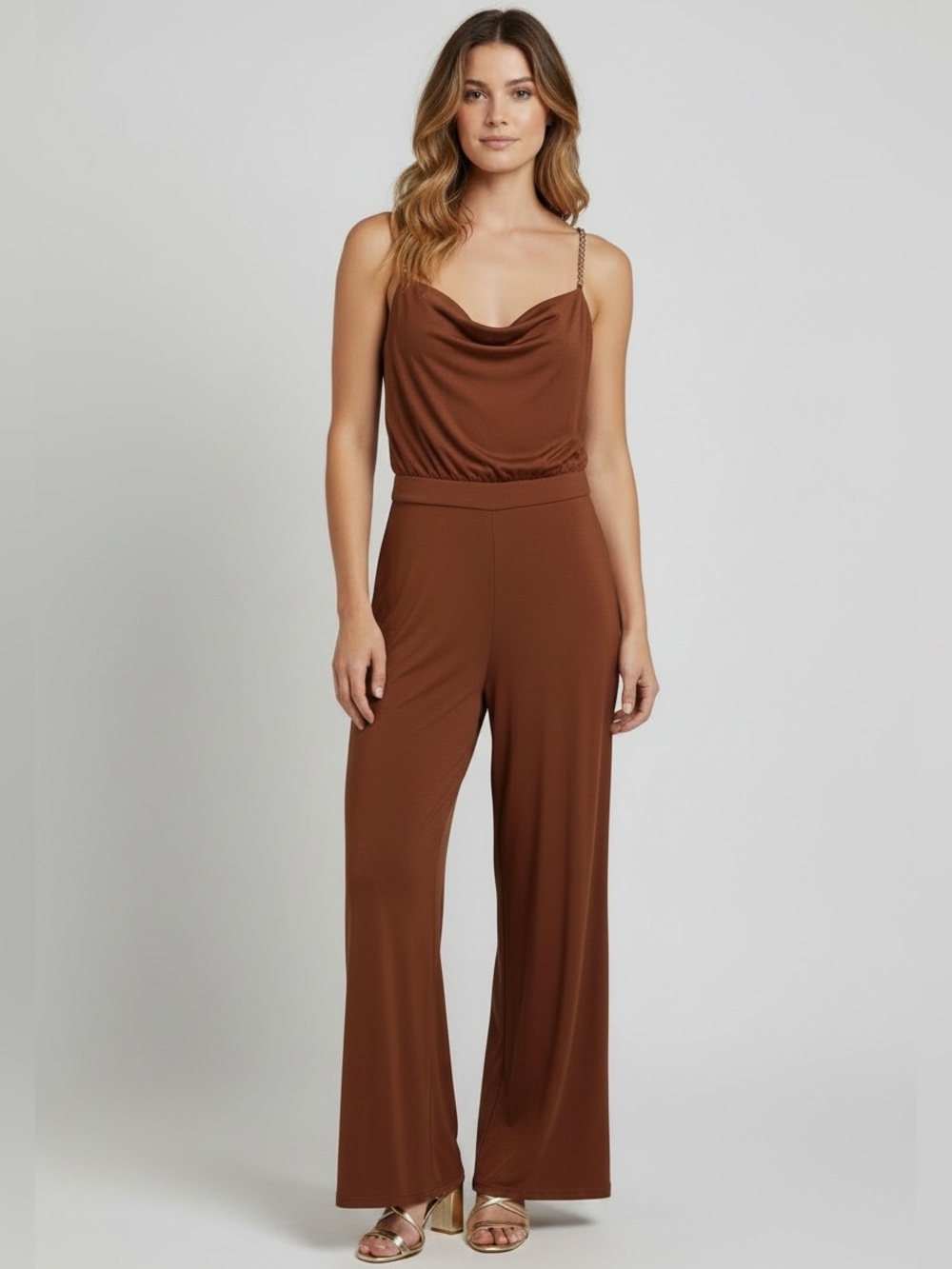 Jason Wu “Emmett” Cowl Neck Jumpsuit with Goldtone Crystals Straps NWT (D-1)